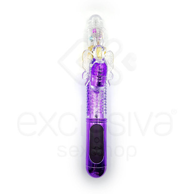 Foto 2 do produto Female Masturbation - Vibrador Rotativo Vai E Vem Recarregável com Vibração, Textura que Abre e Fecha e Estimulador Clitoriano em Forma de Borboleta - 29 x 3,5 CM | Cor: Roxo