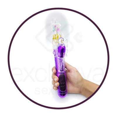 Foto 4 do produto Female Masturbation - Vibrador Rotativo Vai E Vem Recarregável com Vibração, Textura que Abre e Fecha e Estimulador Clitoriano em Forma de Borboleta - 29 x 3,5 CM | Cor: Roxo