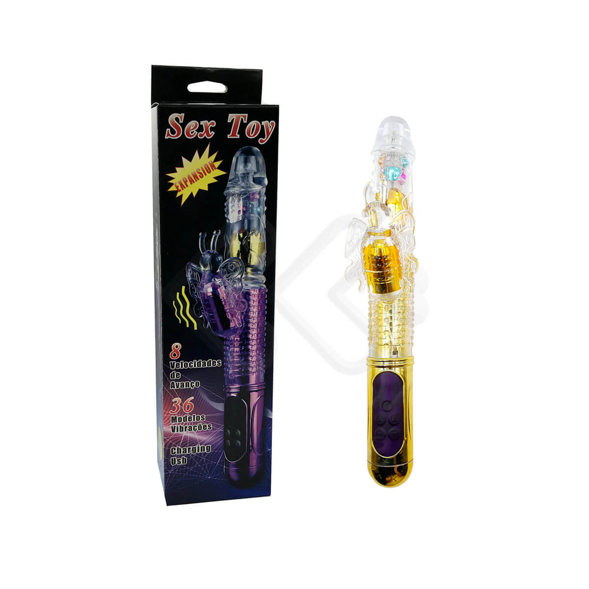 Female Masturbation - Vibrador Rotativo Vai E Vem Recarregável com Vibração, Textura que Abre e Fecha e Estimulador Clitoriano em Forma de Borboleta - 29 x 3,5 CM | Cor: Dourado - 1