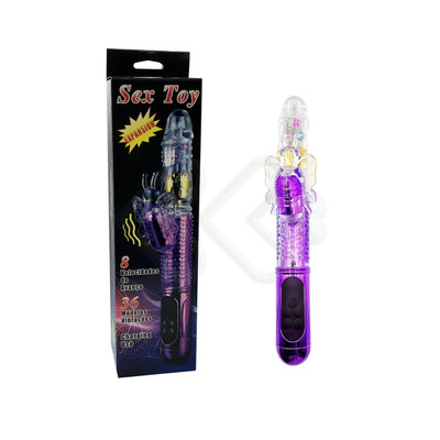 Foto 1 do produto Female Masturbation - Vibrador Rotativo Vai E Vem Recarregável com Vibração, Textura que Abre e Fecha e Estimulador Clitoriano em Forma de Borboleta - 29 x 3,5 CM | Cor: Roxo