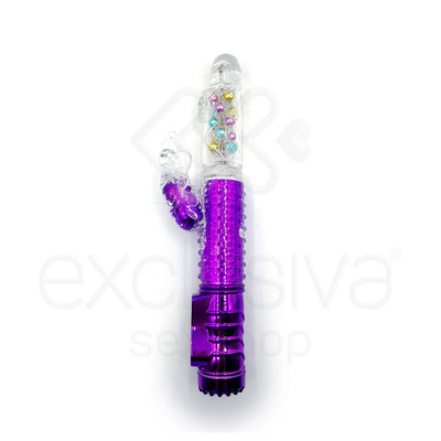 Foto 3 do produto Female Masturbation - Vibrador Rotativo Vai E Vem com Vibro e Estimulador Clitoriano em Forma de Borboleta - 29 x 3,5 CM | Cor: Roxo