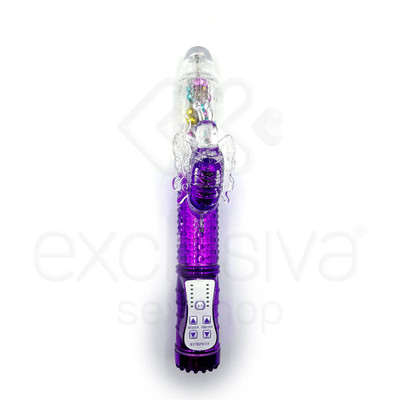 Foto 2 do produto Female Masturbation - Vibrador Rotativo Vai E Vem com Vibro e Estimulador Clitoriano em Forma de Borboleta - 29 x 3,5 CM | Cor: Roxo