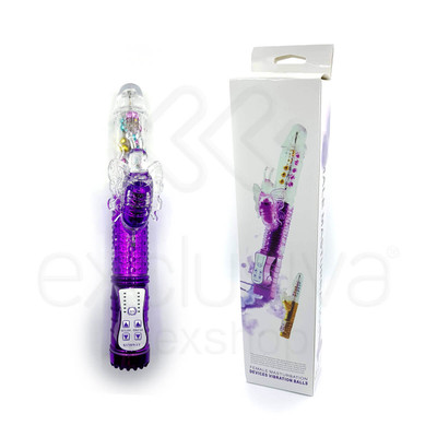 Foto 1 do produto Female Masturbation - Vibrador Rotativo Vai E Vem com Vibro e Estimulador Clitoriano em Forma de Borboleta - 29 x 3,5 CM | Cor: Roxo