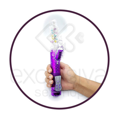 Foto 4 do produto Female Masturbation - Vibrador Rotativo Vai E Vem com Vibro e Estimulador Clitoriano em Forma de Borboleta - 29 x 3,5 CM | Cor: Roxo