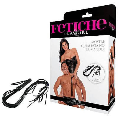 Fetiche Playgirl - Chicote em Couro com 9 Tiras - 90 cm