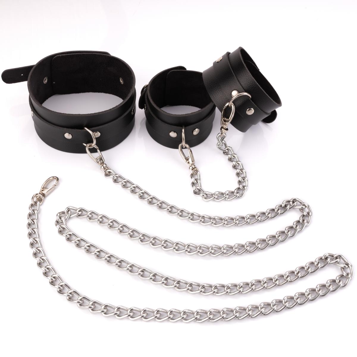 Kit com Coleira e Tornozeleira Ajustáveis e Interligadas por Corrente de Metal - New Star Couros - 2