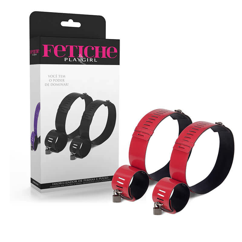 Imobilizador de Pernas e Pulso em Couro Vinil Com Cadeado - Fetiche Playgirl | Disponível em 4 Cores - 2