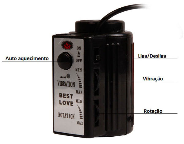 Fiery Dong - Pênis Rotativo em PVC com Vibração Multivelocidade, Auto Aquecimento e Ventosa - 18,5 x 3,7 cm - 4