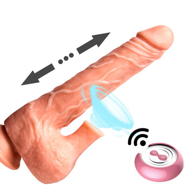 Foto 3 do produto Prótese Realística de Pênis Recarregável com Movimento Vai e Vem, Sucção, Aquecimento e Controle - Fighting Dildo - 15,4 x 4,3 cm