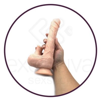 Foto 6 do produto Prótese Realística de Pênis Recarregável com Movimento Vai e Vem, Sucção, Aquecimento e Controle - Fighting Dildo - 15,4 x 4,3 cm