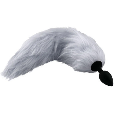 Foto 1 do produto Plug Anal de Luxo Tamanho "P" em Silicone com Formato Cônico, Rabo Vertebrado Branco e Luz - Fox Tail & Cat Ear | 5,9 x 2,7 cm | 42 cm