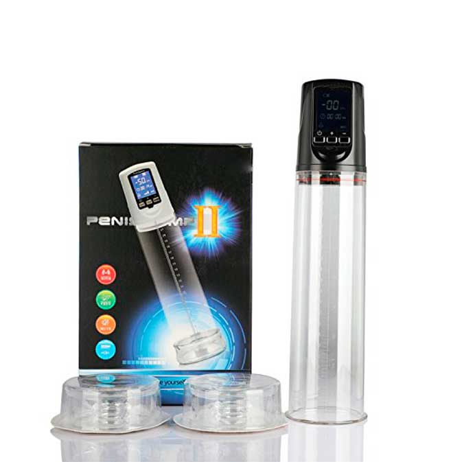 Bomba Peniana Elétrica com Monitor Digital Recarregável e 2 Anéis em Silicone - Penis Pump II | 19 x 5,8 cm | Disponivel em 2 Cores - 2