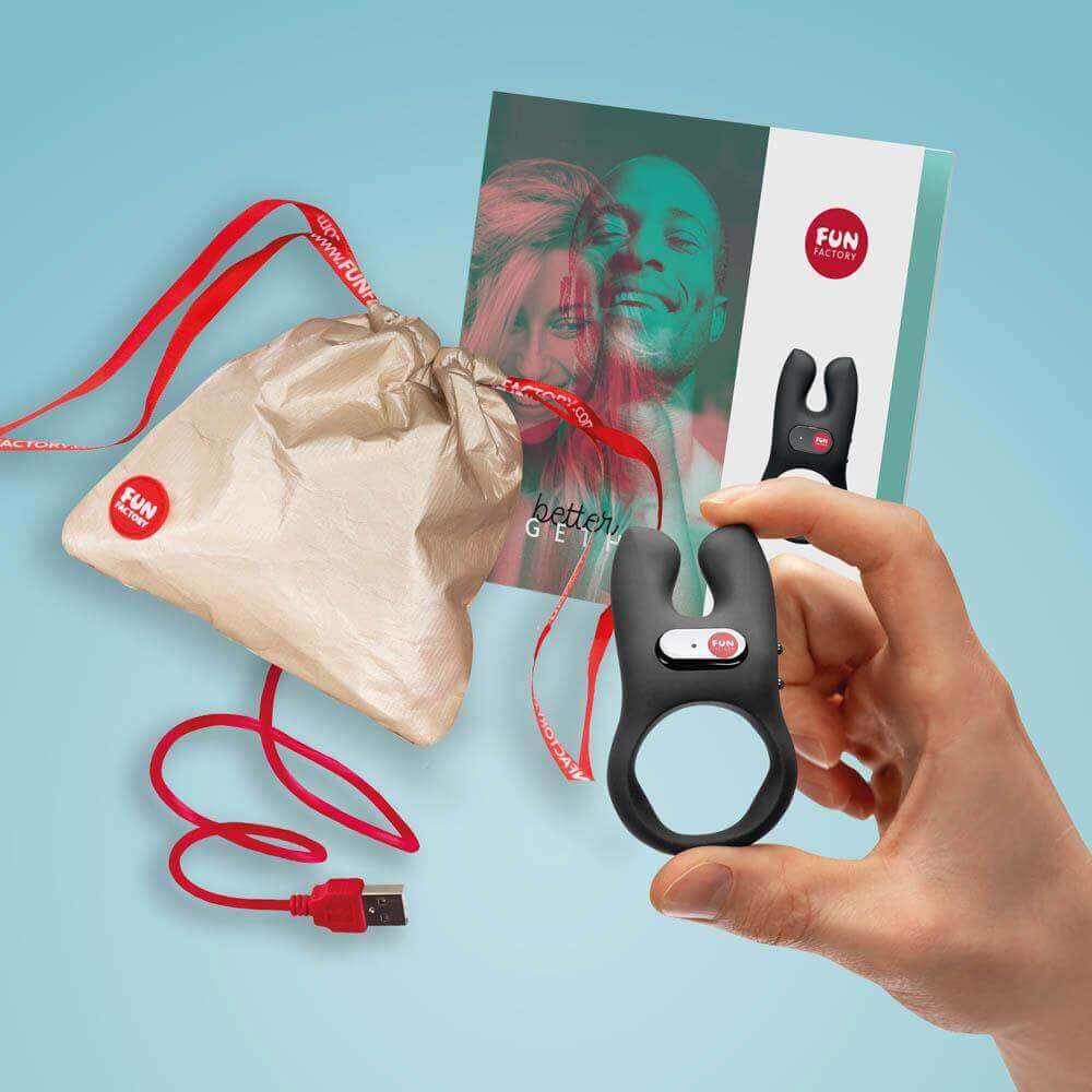 Anel Peniano Recarregável em Silicone com 5 Intensidades de Vibração e Estimulador Clitoriano - Fun Factory Nós | Cor: Preto - 7