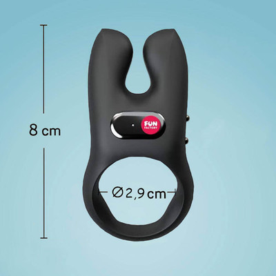 Foto 5 do produto Anel Peniano Recarregável em Silicone com 5 Intensidades de Vibração e Estimulador Clitoriano - Fun Factory Nós | Cor: Preto