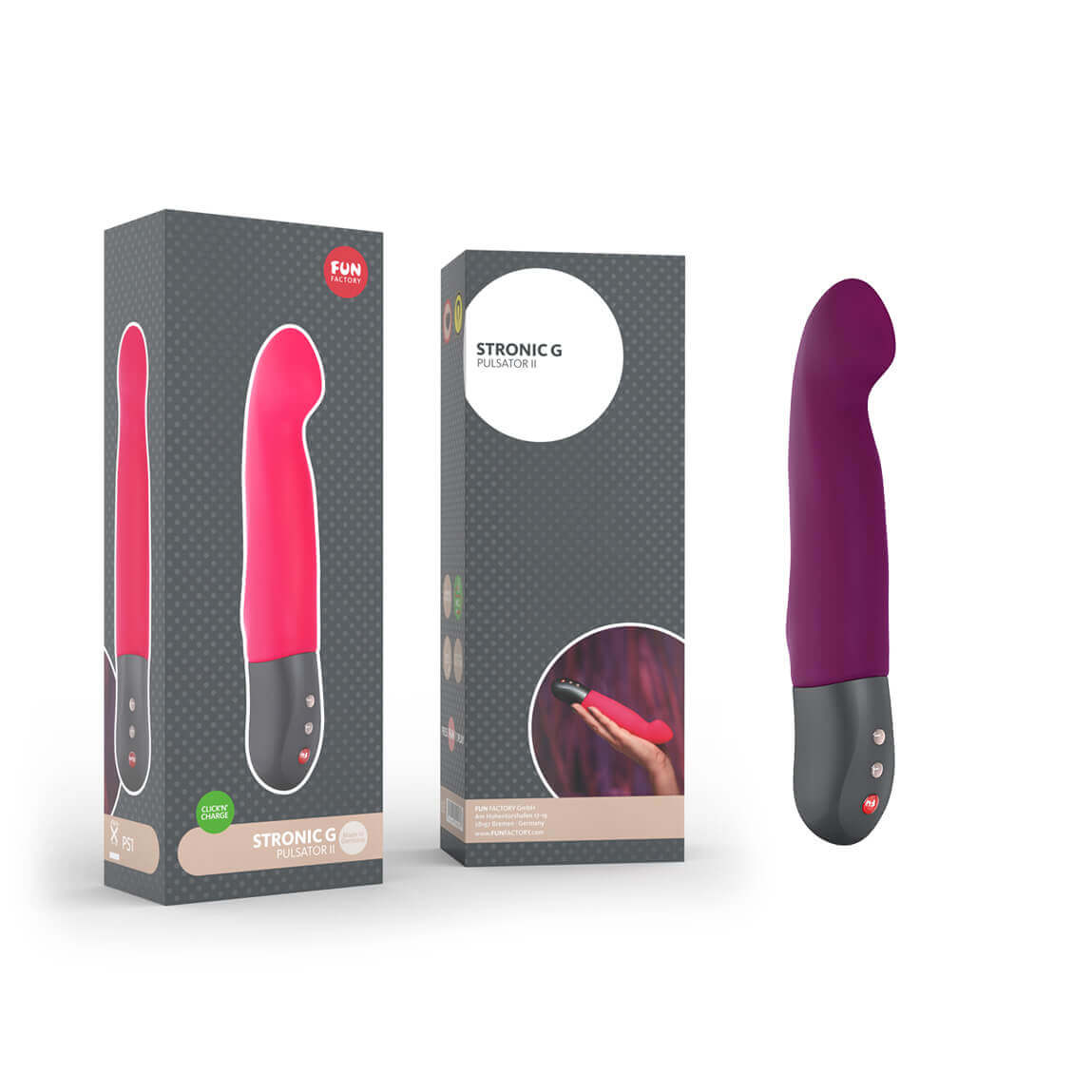 Fun Factory Stronic G - Massageador Recarregável com estimulador de Ponto G e 10 Pulsações à Prova D'Água - 21,5 x 3,6 cm | Cor: Roxo - 1