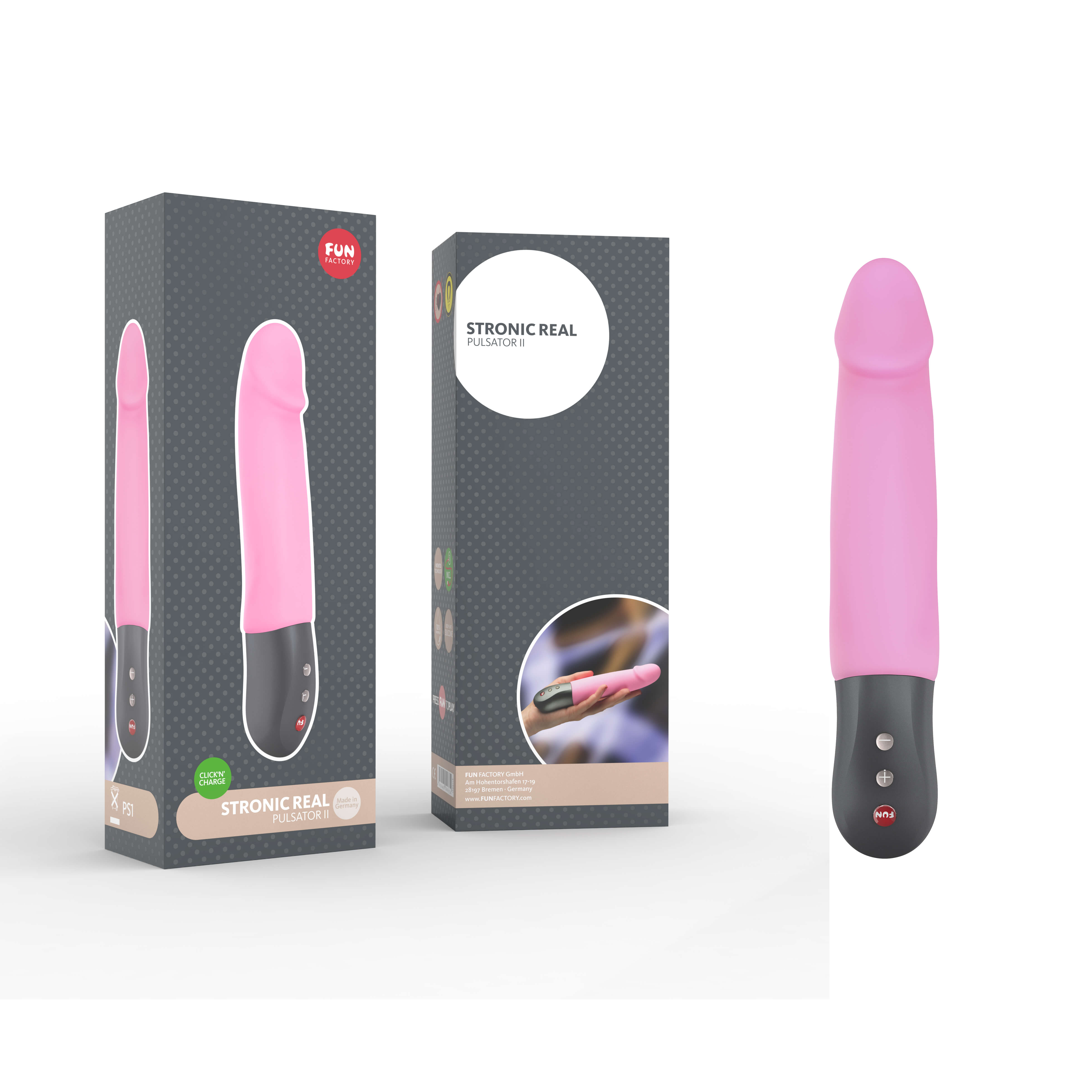 Pulsador Realista Vegano Recarregável em Soft Touch com 10 Modos de Pulsação que Imita o Movimento de Vai e Vem - Fun Factory Stronic Real | 13,7 x 3,7 cm | Disponível em 3 Cores - 13