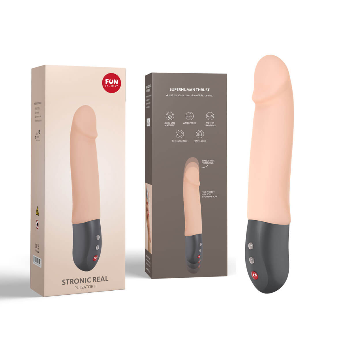 Pulsador Realista Vegano Recarregável em Soft Touch com 10 Modos de Pulsação que Imita o Movimento de Vai e Vem - Fun Factory Stronic Real | 13,7 x 3,7 cm | Disponível em 3 Cores - 8