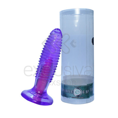 G - Spotexplorer - Plug Anal em Formato Cônico com Textura Anelar, Cápsula Vibratória e Ventosa - 14 x 3,5 cm | Cor: Roxo