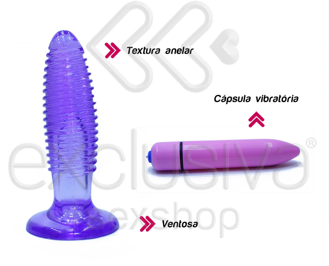 G - Spotexplorer - Plug Anal em Formato Cônico com Textura Anelar, Cápsula Vibratória e Ventosa - 14 x 3,5 cm | Cor: Roxo - 2