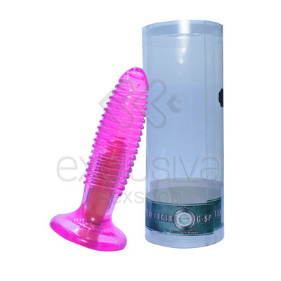 G - Spotexplorer - Plug Anal em Formato Cônico com Textura Anelar, Cápsula Vibratória e Ventosa - 14 x 3,5 cm | Cor: Rosa