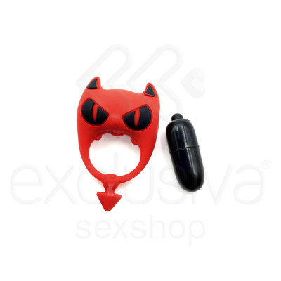 Foto 3 do produto Gagu Tiny Demon Cock Ring - Anel Peniano em Silicone Cirúrgico com Bullet e Vibração Única - 7,5 x 4,5 cm | Cor: Vermelho