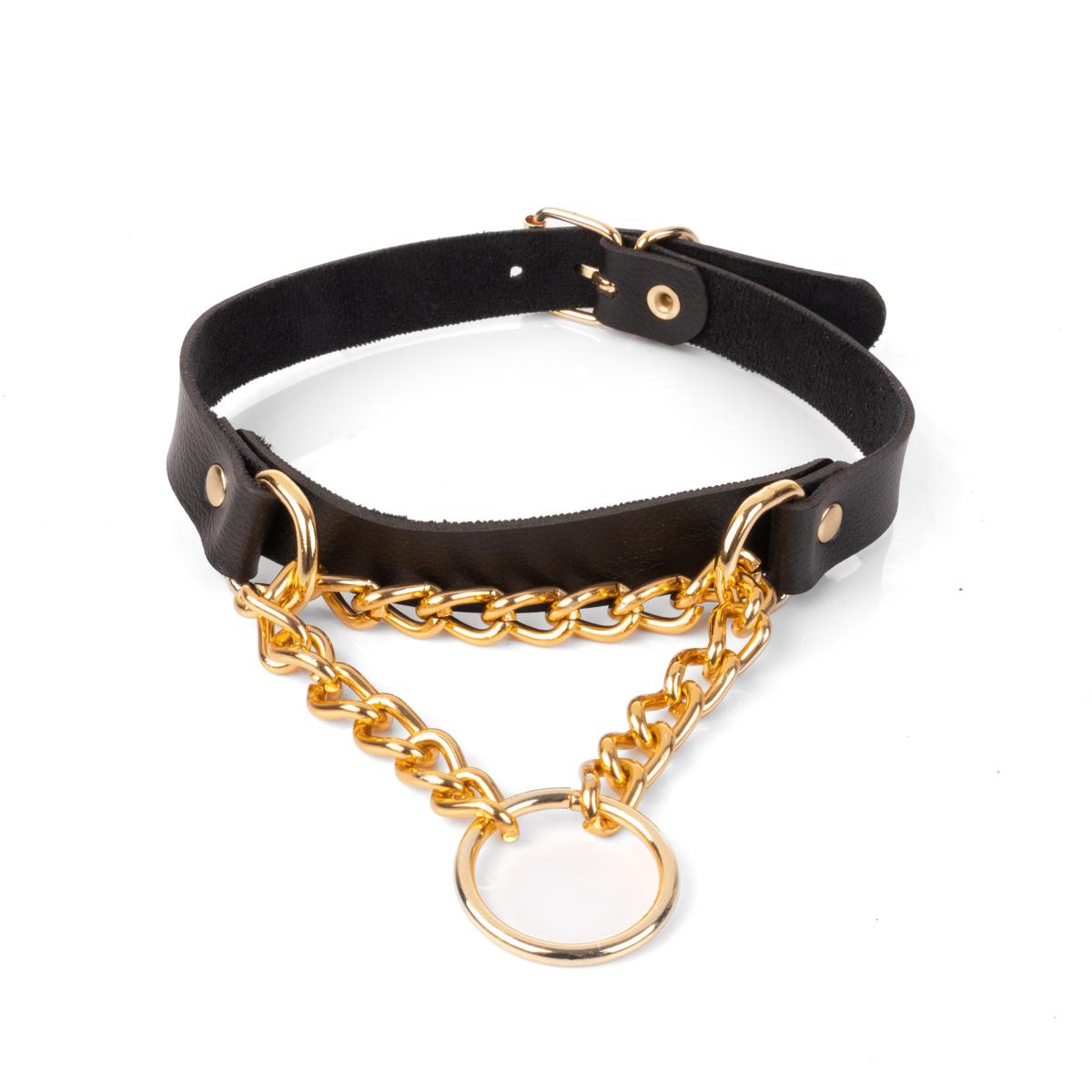 Gargantilha Argola Gold em Couro Montana com Corrente Dourado - New Star Couros | Tamanho Único - 2