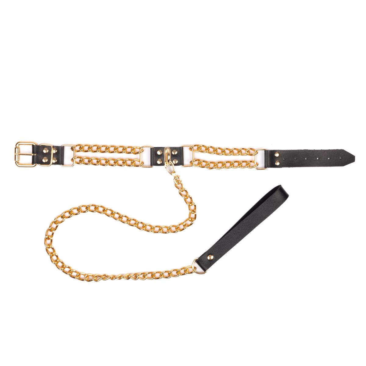 Gargantilha Dommenique Gold com Guia em Couro Montana e Correntaria Dourada - New Star Couro - 3