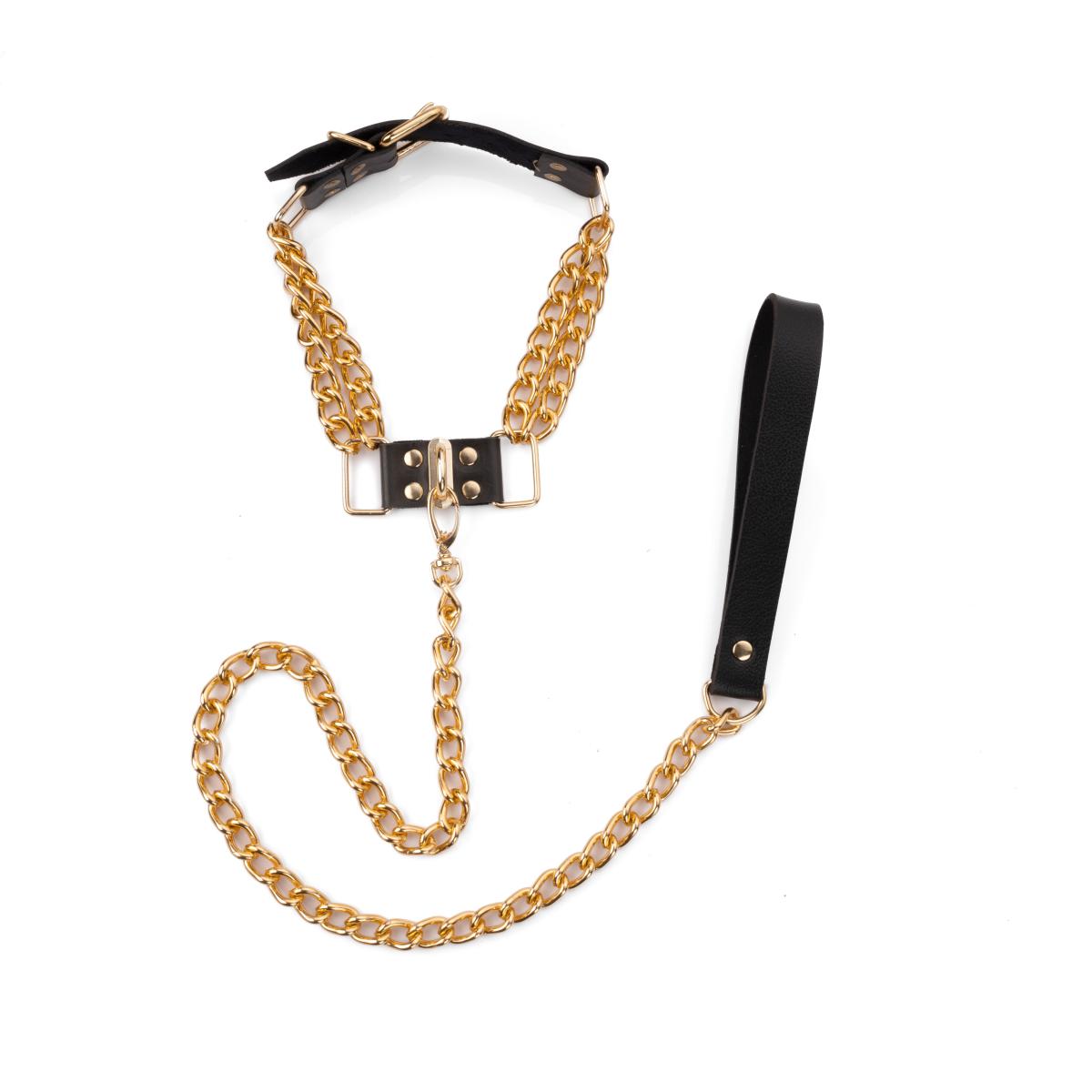 Gargantilha Dommenique Gold com Guia em Couro Montana e Correntaria Dourada - New Star Couro - 2