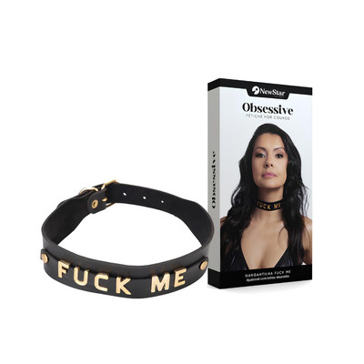 Gargantilha Fuck Me em Montana com Letras Douradas e Fivela Ajustável - New Star Couros | Tamanho Único