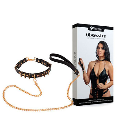 Gargantilha Queen Gold com Guia e Correntes Douradas | New Star Couros