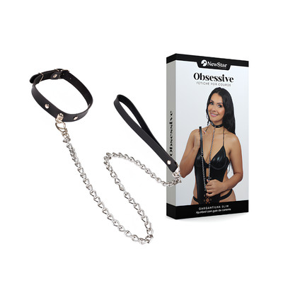 Gargantilha Slim com Guia de Corrente - New Star Couros | Tamanho Único