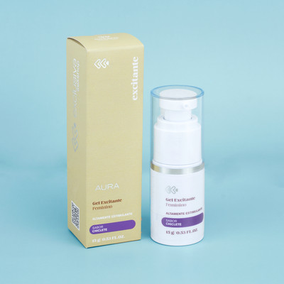 Gel Excitante Feminino com Efeito que Aquece, Refresca, Vibra e Sabor de Chiclete - Exclusiva Aura | 15g