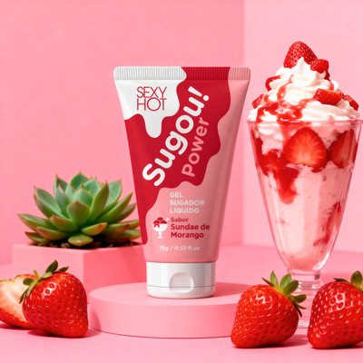 Gel Sugador Líquido Sabor Sundae de Morango - Sexy Hot Sugou! Power | 15g