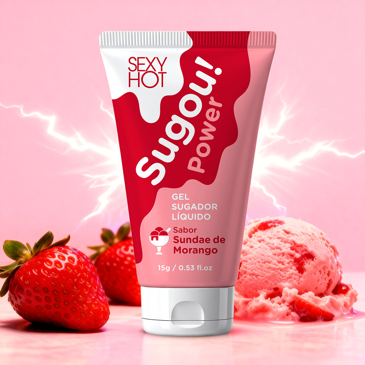 Gel Sugador Líquido Sabor Sundae de Morango - Sexy Hot Sugou! Power | 15g - 3