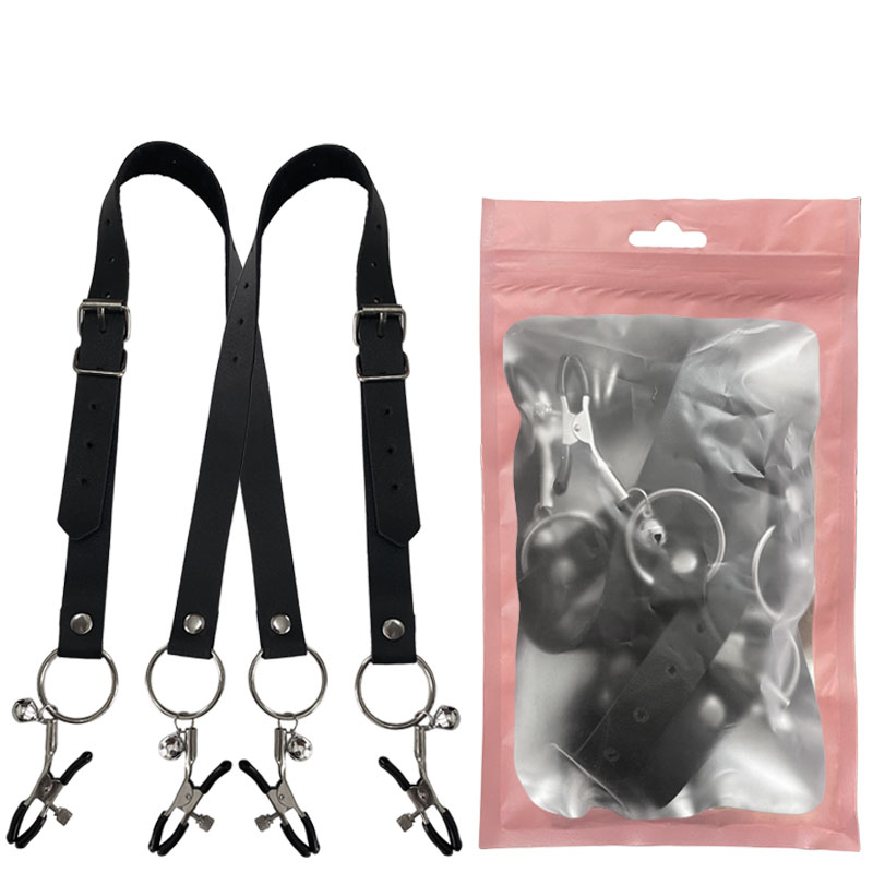 Grampos para Lábios Vaginais com Alças em Couro Fake, Presilhas Ajustáveis e Guizo - 5