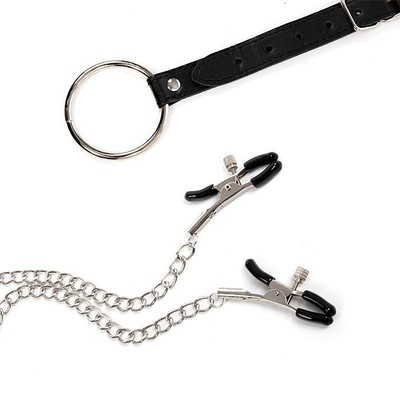 Grampos para Mamilos Masculino com Presilhas Ajustáveis, Anel Peniano e Corrente em Metal