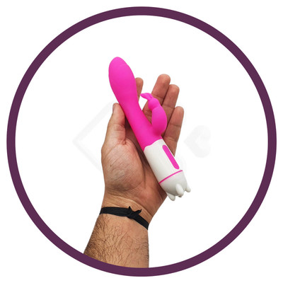 Vibrador de Ponto G Recarregável com Estimulador de Clitóris em Forma de Coelho e 36 Modos de Vibração em 5 Intensidades - Happy Bunny Rabbit - 9,6 x 3,2 cm