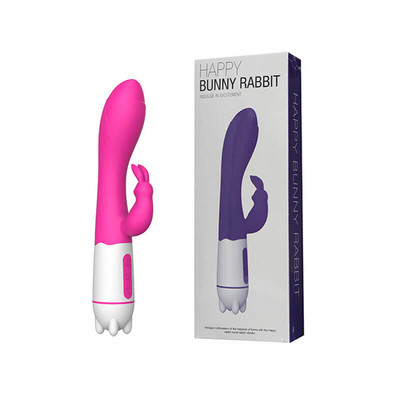 Vibrador de Ponto G Recarregável com Estimulador de Clitóris em Forma de Coelho e 36 Modos de Vibração em 5 Intensidades - Happy Bunny Rabbit - 9,6 x 3,2 cm