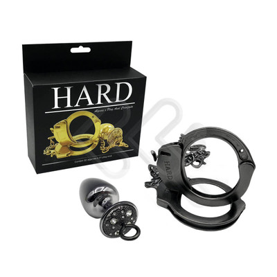 Par de Algemas em Metal com Chave de Segurança e Plug Anal "M" com Detalhes de Pedras Cravejadas - HARD - 7,2 x 3,4 cm | Disponível em 3 Cores