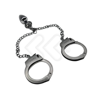 Foto 3 do produto Par de Algemas em Metal com Chave de Segurança e Plug Anal "M" com Detalhes de Pedras Cravejadas - HARD - 7,2 x 3,4 cm | Disponível em 3 Cores