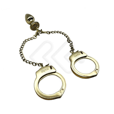 Foto 14 do produto Par de Algemas em Metal com Chave de Segurança e Plug Anal "M" com Detalhes de Pedras Cravejadas - HARD - 7,2 x 3,4 cm | Disponível em 3 Cores