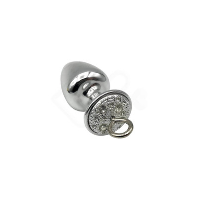 Foto 2 do produto Par de Algemas em Metal com Chave de Segurança e Plug Anal "M" com Detalhes de Pedras Cravejadas - HARD - 7,2 x 3,4 cm | Cor: Cromado
