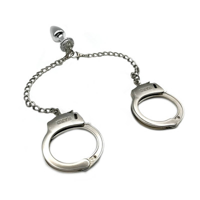 Foto 2 do produto Par de Algemas em Metal com Chave de Segurança e Plug Anal "P" com Detalhes de Pedras Cravejadas - HARD | 6 x 2,6 cm | Disponível em 3 Cores