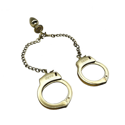 Foto 5 do produto Par de Algemas em Metal com Chave de Segurança e Plug Anal "P" com Detalhes de Pedras Cravejadas - HARD | 6 x 2,6 cm | Disponível em 3 Cores