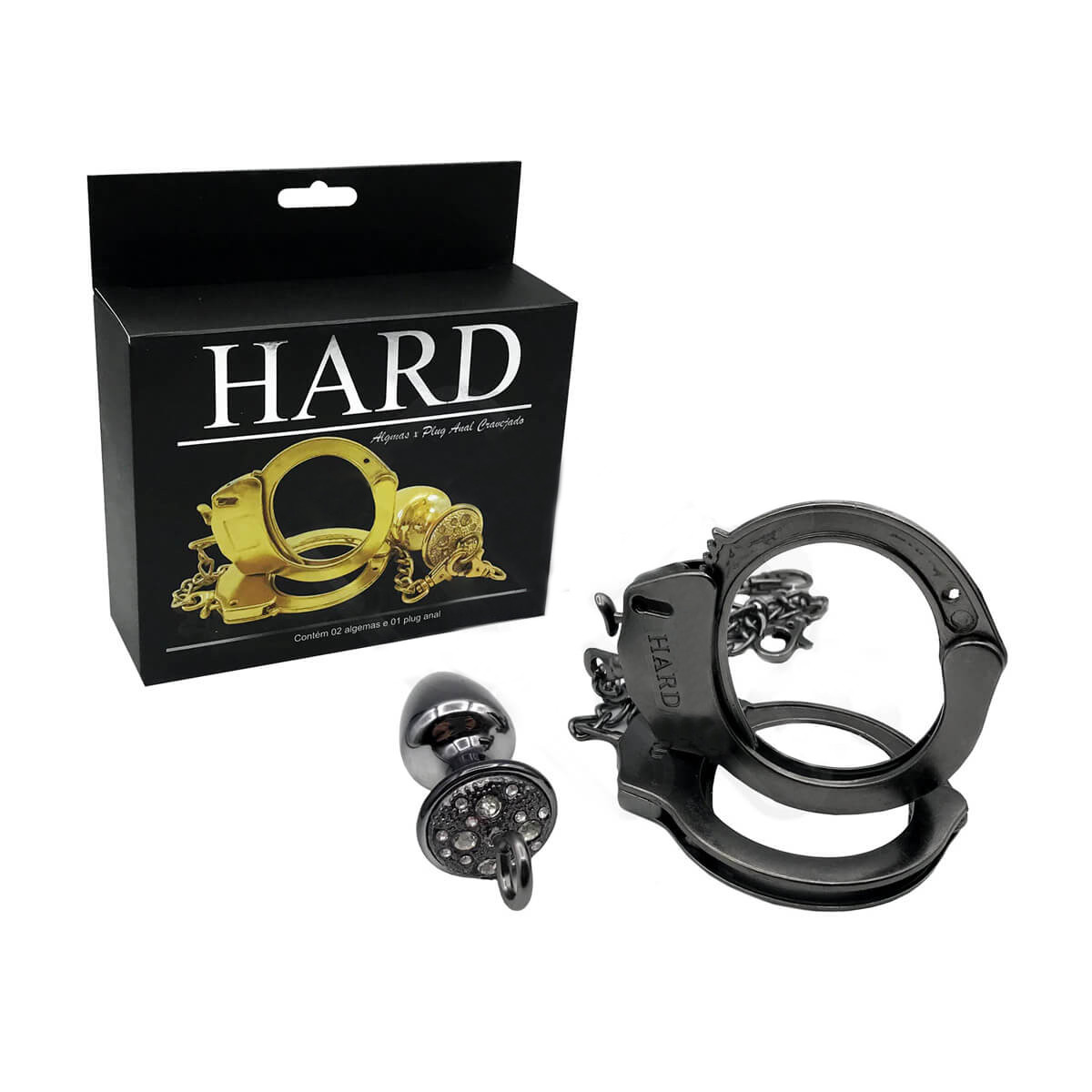 Par de Algemas em Metal com Chave de Segurança e Plug Anal "P" com Detalhes de Pedras Cravejadas - HARD | 6 x 2,6 cm | Disponível em 3 Cores - 7