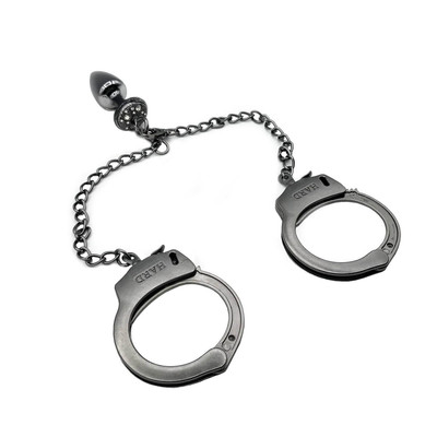 Foto 8 do produto Par de Algemas em Metal com Chave de Segurança e Plug Anal "P" com Detalhes de Pedras Cravejadas - HARD | 6 x 2,6 cm | Disponível em 3 Cores