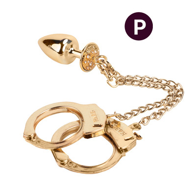 Par de Algemas em Metal com Chave de Segurança e Plug Anal "P" com Detalhes de Pedras Cravejadas - HARD | 6 x 2,6 cm | Disponível em 3 Cores