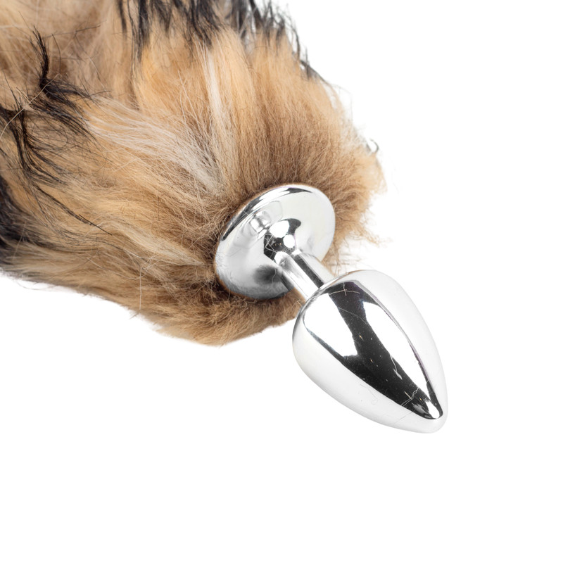 Plug Anal Rabo de Raposa Hard - 6 x 2,6 cm - Cromado e Bege
