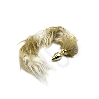 Foto 1 do produto Plug Anal com Rabo de Raposa Artificial - Hard - 54 cm | Cor: Dourado com Degrade Bege