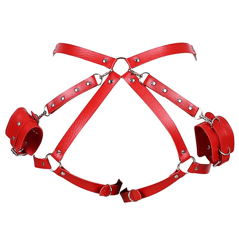Harness em Couro Sintético com Braceletes e Detalhes com Argolas - Sexy Import | Tamanho Único | Disponível em 2 Cores - 10